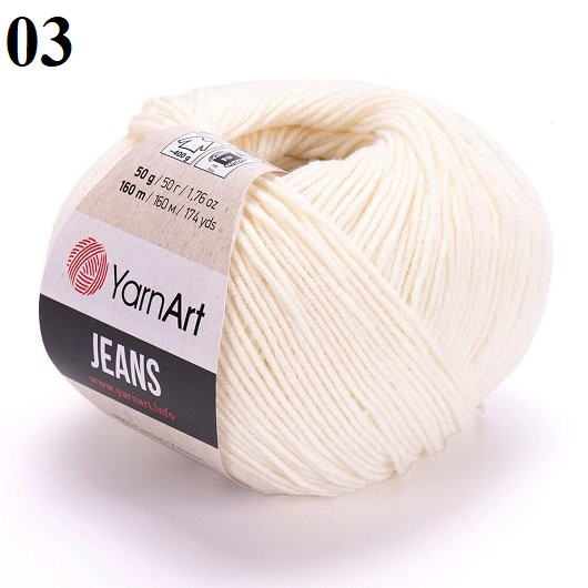Пряжа YarnArt Jeans (Джинс) цвет молочный 03 Пряжа YarnArt Jeans (Джинс) цвет молочный 03