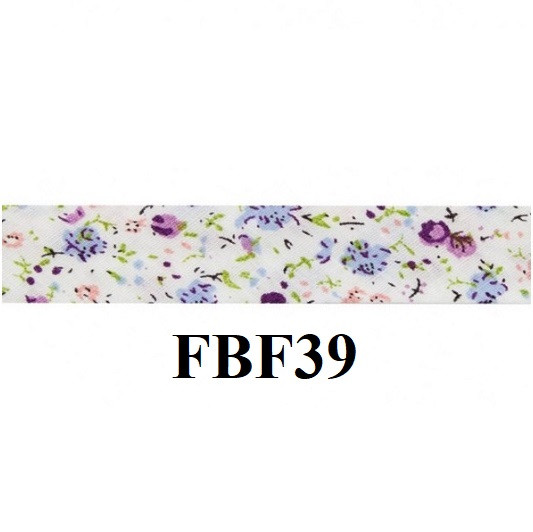 Косая бейка с принтом Цветы 15 мм хлопок FBF39