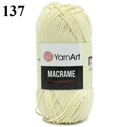 Пряжа Yarnart Macrame 3 мм 130 м цвет молочный 137 Пряжа Yarnart Macrame 3 мм 130 м цвет молочный 137