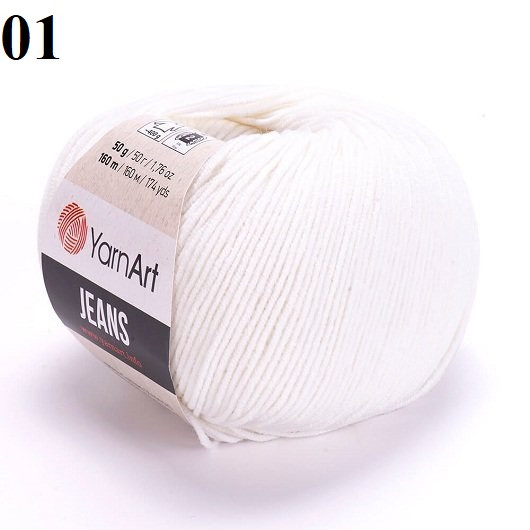 Пряжа YarnArt Jeans (Джинс) цвет белый 01